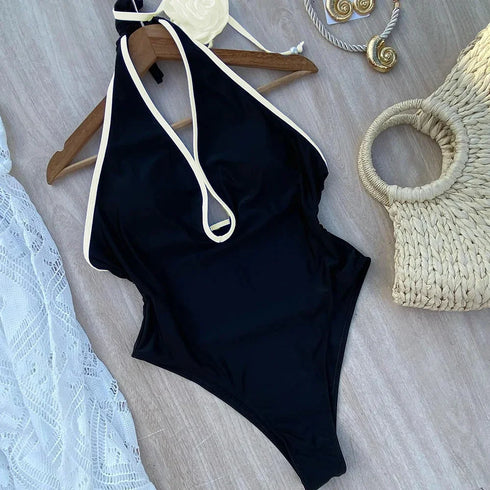 New One Piece Floral Halter Bandage Swimsuit-Women's Bathing Suit